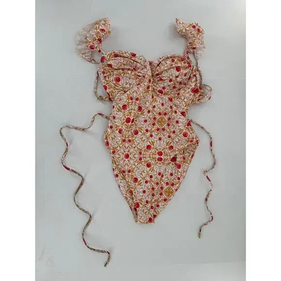 REBECCA VALLANCE Swimsuit Size Large Catania Ruffled Waist Tie Floral One Piece​ - Picture 5 of 11